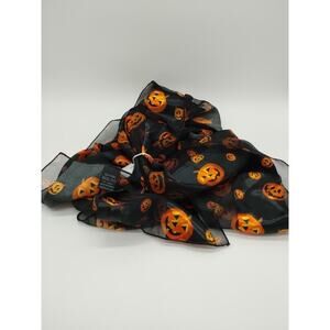 Black Halloween Jack O lantern Pumpkin Polyester Scarf Striped Silk Feel 57" Lon